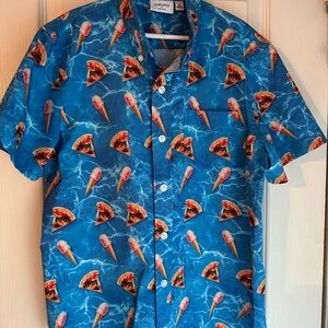Boys Cabana Crown & Ivy Blue Short Sleeve Shirt with Pizza & Ice Cream Print Med